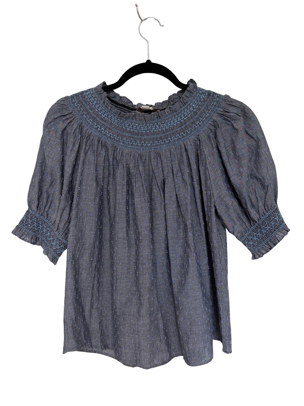 LOFT 100% Cotton Smocked Puff Sleeve Cottagecore Popover Blouse - Size S